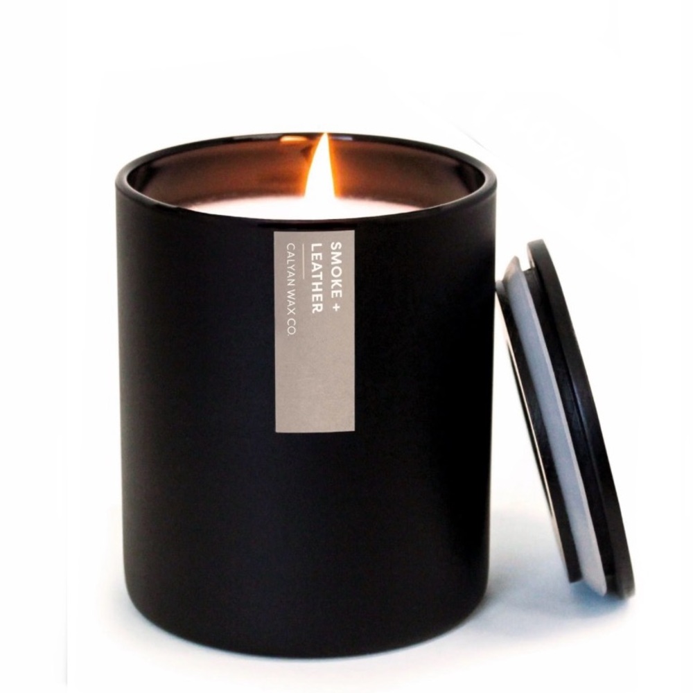 Caylan Luxury Wax Company SMOKE + LEATHER MATTE BLACK TUMBLER SOY CANDLE